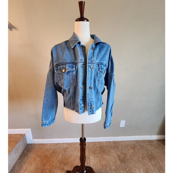 Mono B Jackets & Blazers - Mono B Women's Denim Jean Jacket SZ Large Raw Hem Cropped